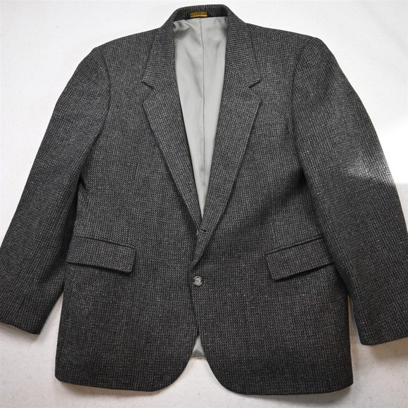 Vtg Mens 44S Gray Nailshead 100% Wool Tweed Mens Blazer Suit Jacket Sport Coat